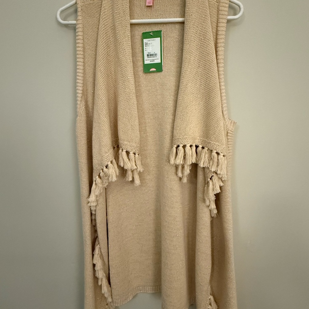 Lilly Pulitzer Gold Metallic Fringe Abbott sweater vest size small, NWT - Picture 3 of 5